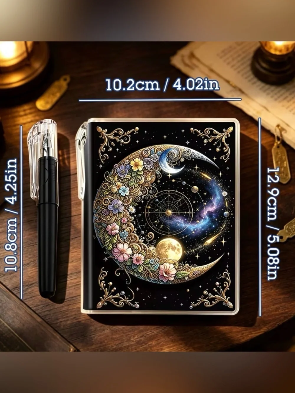 Moon & Sun Floral Small Journal Hardcover – Multicolor Black Gold